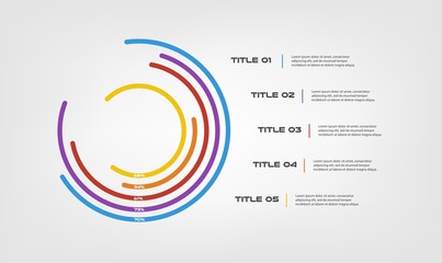 Poster - Circular chart color infographics step by step in a series of circle. Element of chart, graph, diagram with 5 options - parts, processes. Vector business template for presentation