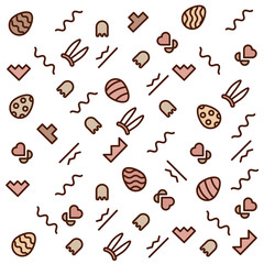Poster - Geometric cheerful pattern with Easter eggs and rabbit ears costume. Memphis 80's and 90's graphic trendy style. Background with different geometric shapes