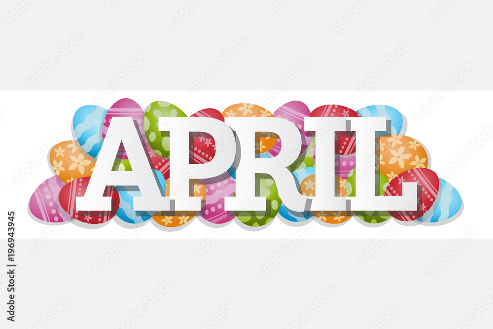 April Single Word Easter Eggs Banner Vector Illustration 2 Stock Vector
