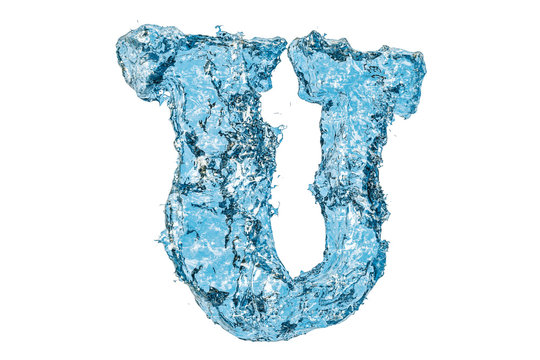 Water letter U, 3D rendering