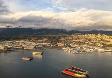 Birdseye City And Ocean Aerial View From Seaplane