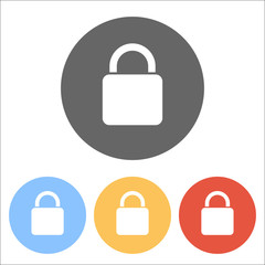 Poster - lock icon. Set of white icons on colored circles