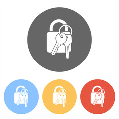 Poster - lock with keys icon. Set of white icons on colored circles