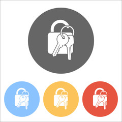Poster - unlock and keys icon. Set of white icons on colored circles