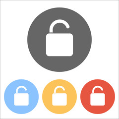 Poster - unlock icon. Set of white icons on colored circles