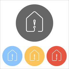 Poster - house with exclamation mark icon. line style. Set of white icons