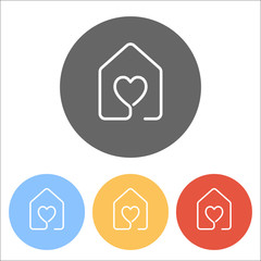 Poster - house with heart icon. line style. Set of white icons on colored