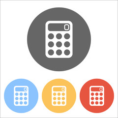 Poster - simple calculator icon. Set of white icons on colored circles