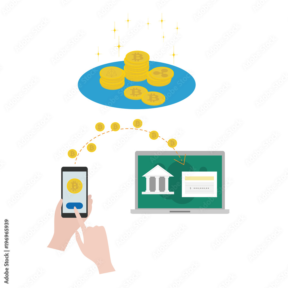 仮想通貨 ビットコインで送金 の Stock ベクター | Adobe Stock