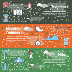 Canvas Print - Vector flat line art hiking banner set