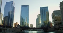 Chicago River with bridges and buildings