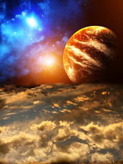 Canvas Print - beautiful sunset with storm sky and planets
