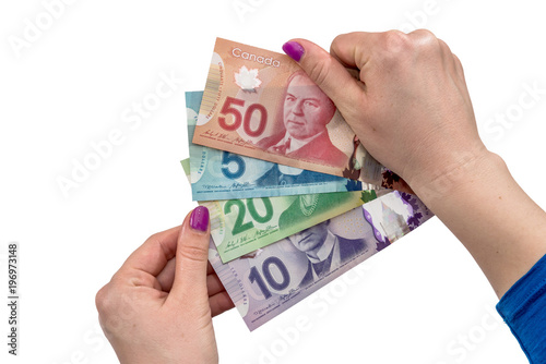 Canadian Dollar On Female Hand Isolated White This Stock Canadian Dollar On Female Hand Isolated White