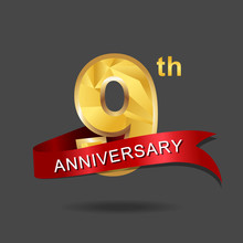 9th Anniversary, Aniversary, Years Anniversary Celebration Logotype. Logo,numbers And Ribbon Anniversary.