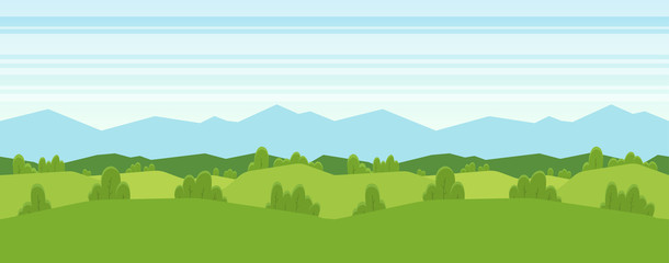 Seamless cartoon mountains landscape for game design. Horizontal background