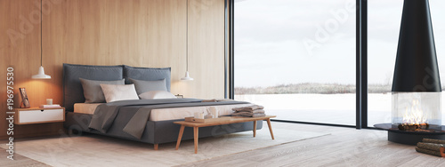 Cuadros en Lienzo modern bedroom in a apartment with view. 3d rendering