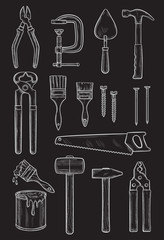 Sticker - Vector work tools home repair sketch chalk icons