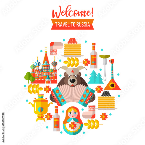 Welcome to Russia. Travelling to Russia. Vector illustration. Tablou Canvas