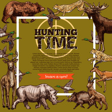 Vector Hunt Club Hunting Open Season Sketch Poster