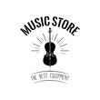 Violin in beams. Music store logo label badge.  illustration.