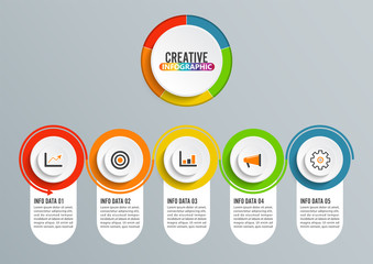Poster - Abstract 3D infographic template with a five steps for success. Business circle template with options for brochure, diagram, workflow, timeline, web design. Vector EPS 10