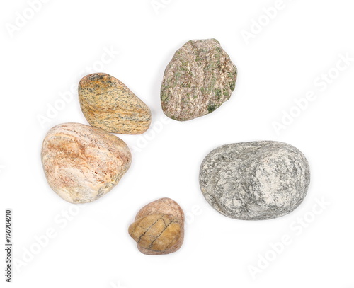 Fototapeta Sea stones isolated on white background, top view
