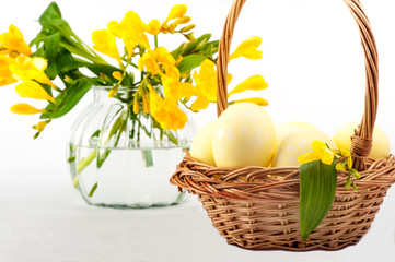  Painted eggs for Easter. Colorful still lifes