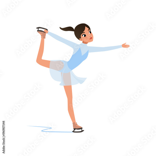 Fotografía Beautiful figure skater girl in short blue dress skating, female athlete practic