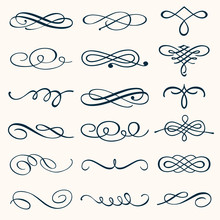 Vector Set Of Calligraphic Design Elements And Page Decorations. Elegant Collection Of Hand Drawn Swirls And Curls For Your Design