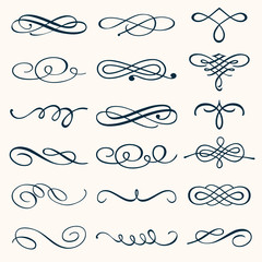 vector set of calligraphic design elements and page decorations. elegant collection of hand drawn sw