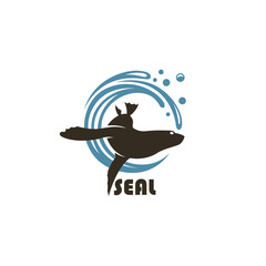 emblem of sea seal silhouette with water splash