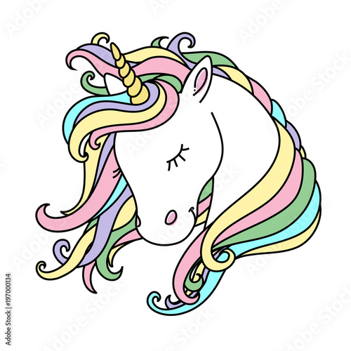 Beautiful Unicorn Head With Rainbow Hair Mane Buy This Stock