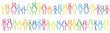 Vector illustration of colorful male and female stick figures standing in rows holding hands isolated on white background