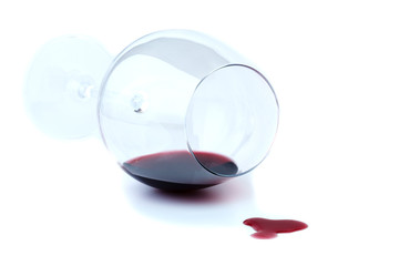 dirty wine glass lay on white