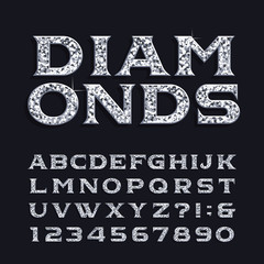 Fototapete - Diamond alphabet font. Luxury beveled serif letters and numbers. Stock vector typeface for any typography design.