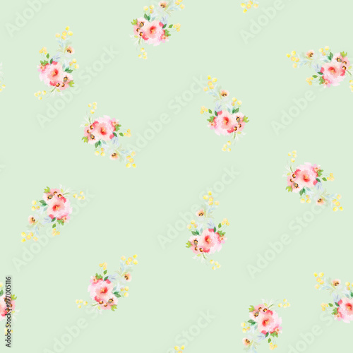 Seamless summer pattern with watercolor flowers handmade.