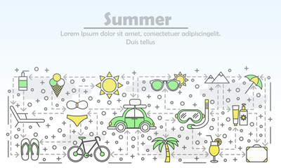  Summer advertising vector flat line art illustration