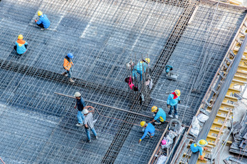 High angle construction workers