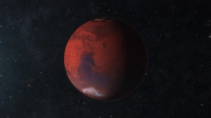 Wall Mural - traveling to the red planet mars in space. the day/night terminator is visible as the mars rotates.