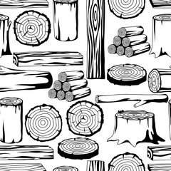 Wall Mural - Seamless pattern with wood logs, trunks and planks. Background for forestry and lumber industry