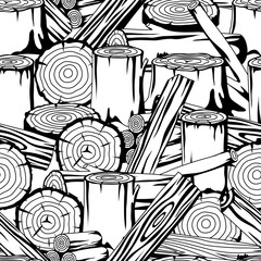 Wall Mural - Seamless pattern with wood logs, trunks and planks. Background for forestry and lumber industry