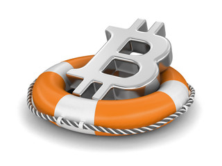 Poster - Bitcoin sign on lifebuoy. Image with clipping path