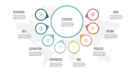 Business infographic. Organization chart with 8 options. Vector template.