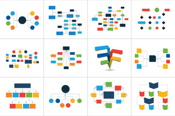 Fowcharts schemes, diagrams. Mega set. Simply color editable. Infographics elements.