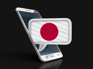 Poster - Touchscreen smartphone and Speech bubble with Japanese flag. Image with clipping path