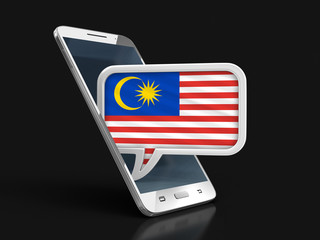 Poster - Touchscreen smartphone and Speech bubble with Malaysia flag. Image with clipping path