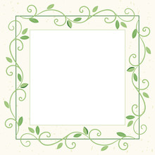 Decorative Square Green Frame With Green Leaves In Eco Style