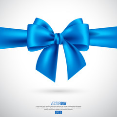 Realistic blue bow and ribbon. Element for decoration gifts, greetings, holidays. Vector illustration.