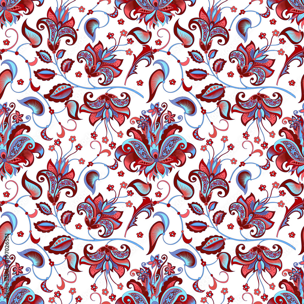 Fotografia seamless pattern with   blue and red flowers