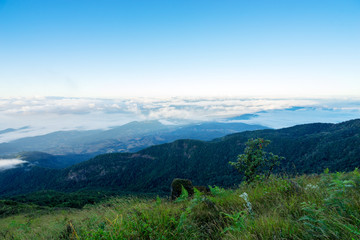 Wall Mural - kew mae pan sky hill and valleys with fog and blue sky